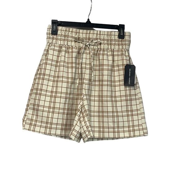 Melrose and Market Women’s High-waist, Twill Shorts, Ivory-Tan Jenn Plaid, S - Picture 1 of 6